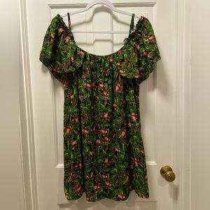 Large Tropical Cold Shoulder Mini Dress